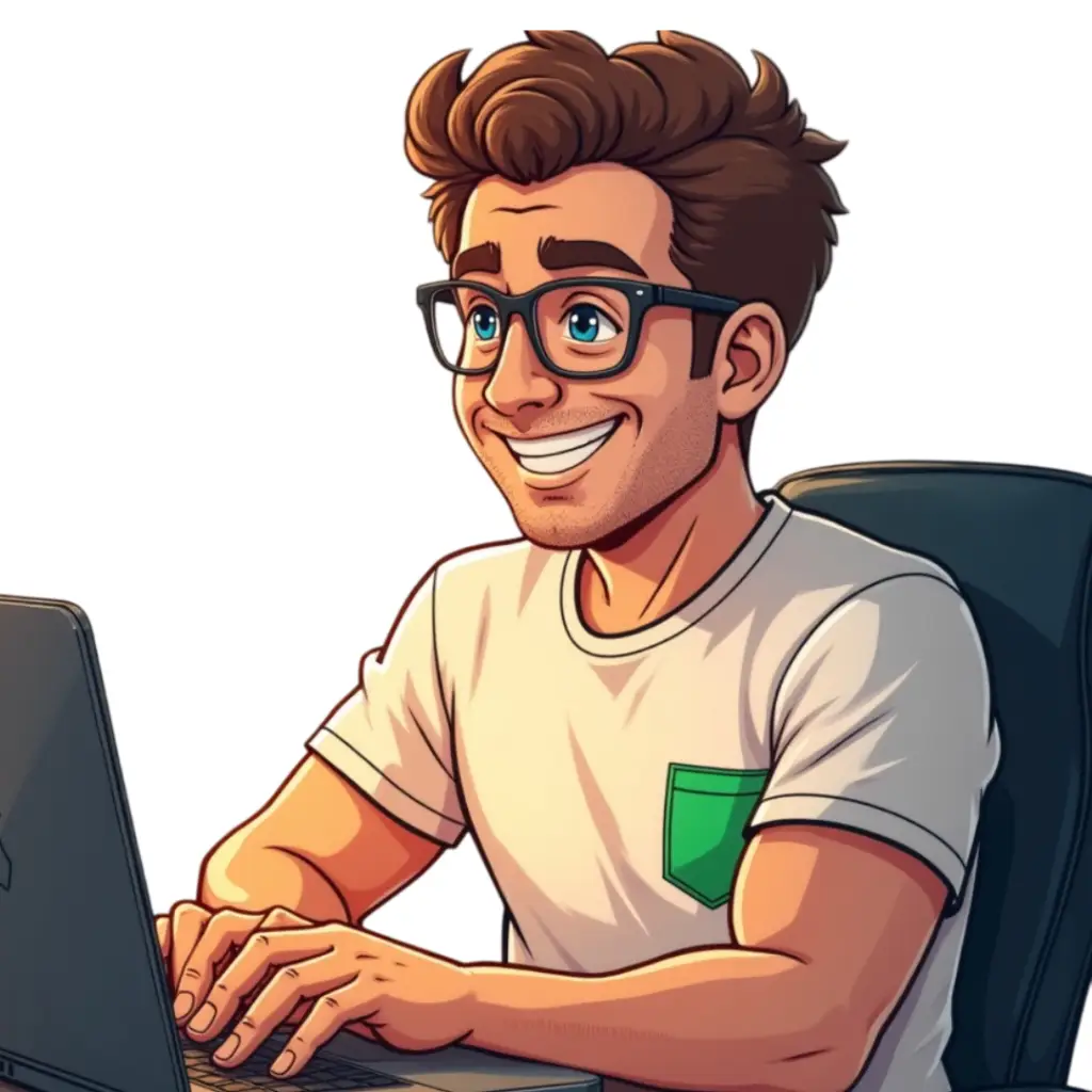 a cartoon of a man using a laptop